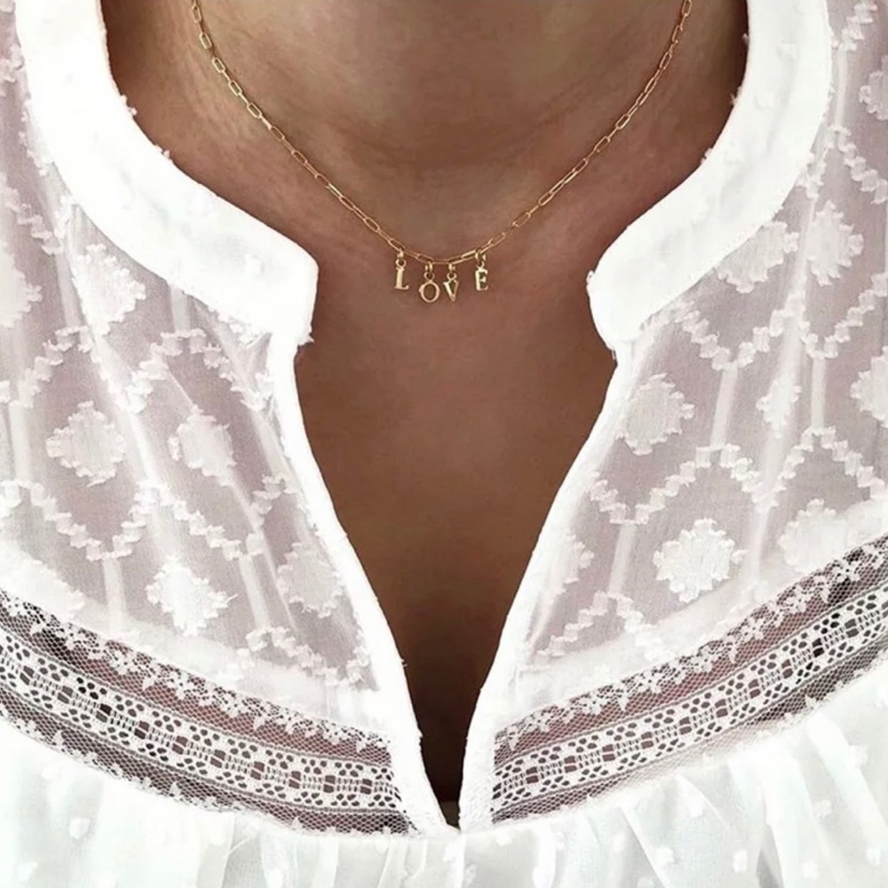 Dangling LOVE Charms Gold Chain Link Necklace 18"